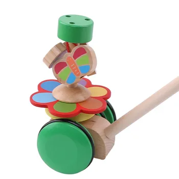 

2019 New Style Wooden Rotating Butterfly Single Rod Animal Trolley Toddler Learning & Education Puzzle Toy