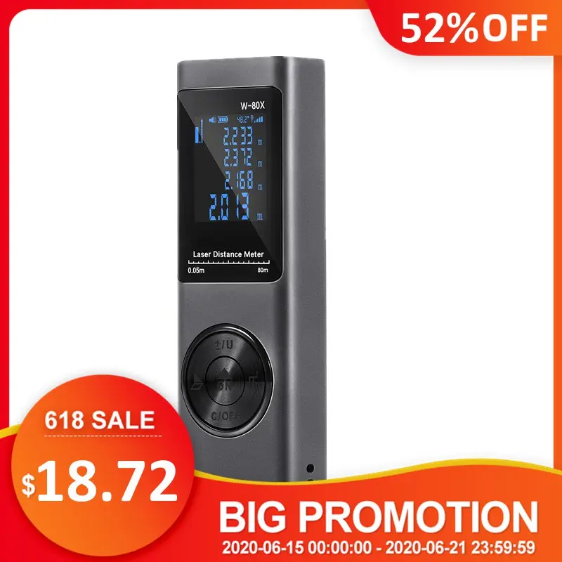 Gray LS-XS Laser Distance Meter Swith Bult-in Rechargeable Battery Waterproof Dustproof Fallproof Digital Laser Rangefinder