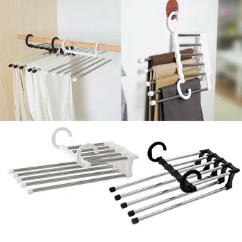 

2020 Newest Hot Fashion 5 in 1 Pant rack shelves Stainless Steel Multi-functional Wardrobe Magic Hanger Dropshpping