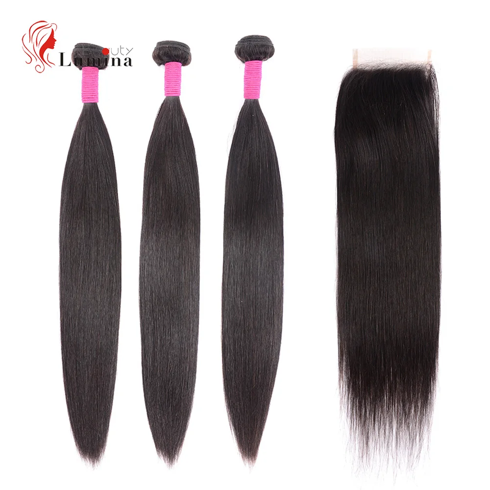 

Brazilian Straight Hair Bundles With Closure Long 30 Inch Bundles & Closure 3Bundles Straight Hair 4x4 Lace Closure BeautyLumina