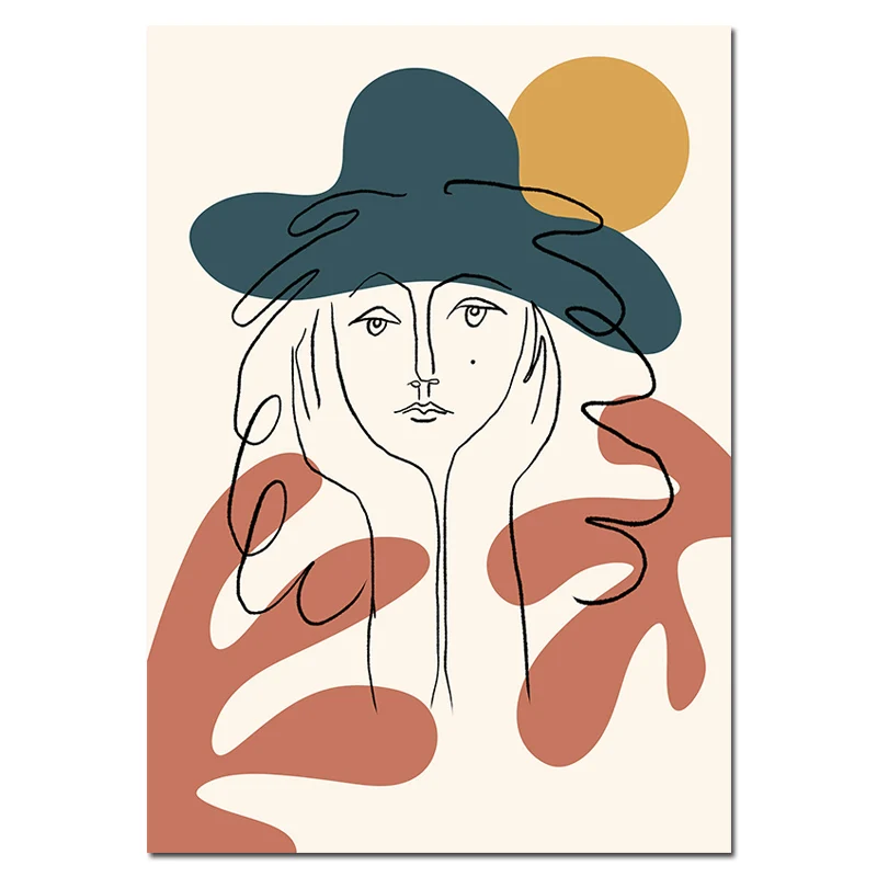 Скандинавская Мода абстрактное женское лицо Matisse линия рисунок плакат и принты Красочные Девушки Холст Живопись стены искусство фотографии спальня - Цвет: Picture B