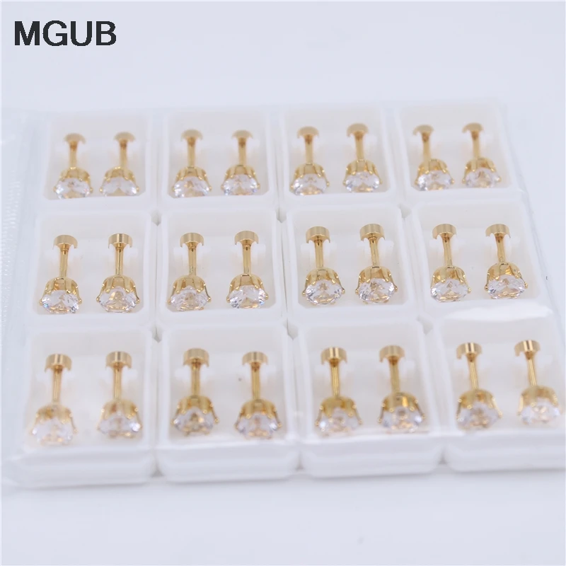 Золото Цвет Нержавеющая сталь ювелирные изделия 12 пар/компл. с украшением в виде кристаллов высокого качества, серьги со шпилькой, для Для женщин ZN35