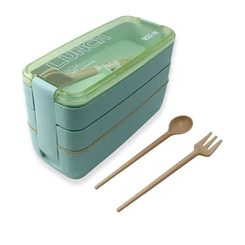 

900ml 3 Layers Lunch Box Bento Food Container Eco-Friendly Wheat Straw Material Microwavable Dinnerware Lunchbox 2020 New Vip