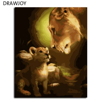 

DRAWJOY Frameless Picture Painting By Numbers Home Decor DIY Canvas Oil Painting Of Lion Motherhood For Living Room 40*50cm G368