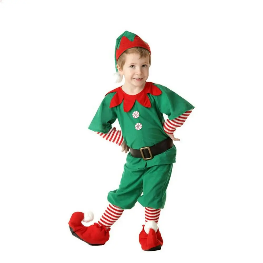 Женские и мужские для мальчиков и девочек, Рождественский костюм Санта-Клауса для детей и взрослых, семейный зеленый костюм эльфа, маскарадный костюм Санты, карнавальные вечерние костюмы