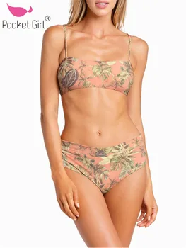 

Pocket Girl 2020 Sexy High Waist Bikini Set Women Bathing Suit Halter Swimsuit Female Swimwear Off Shoulder Retro Bathing Suit