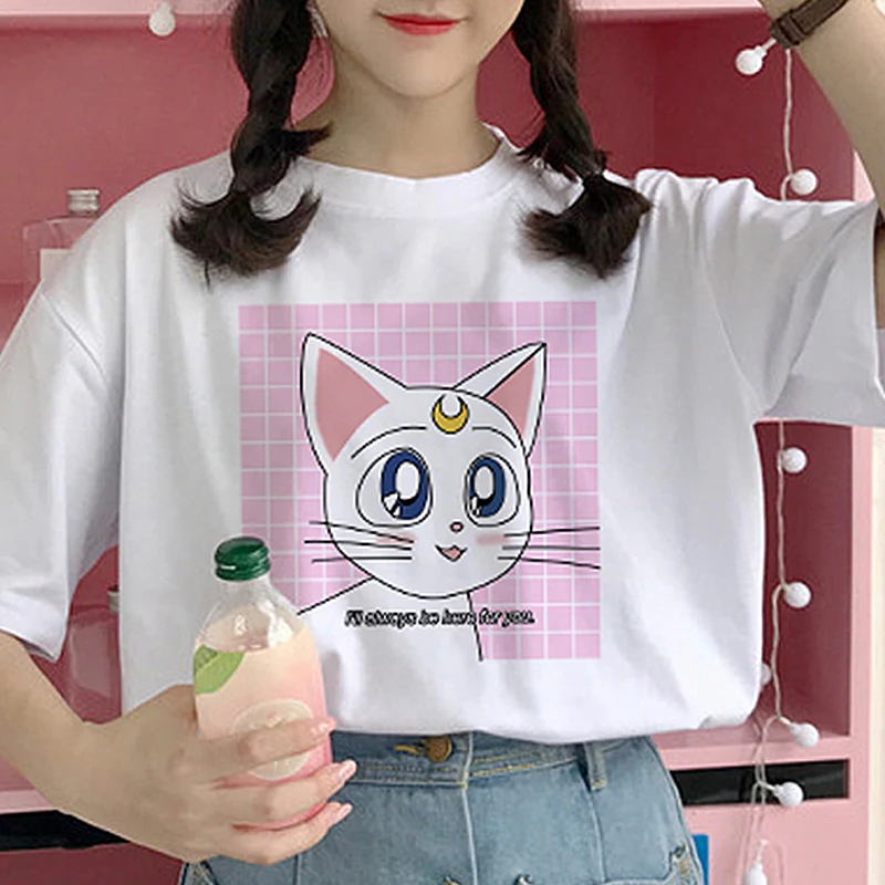 Женская футболка с круглым вырезом Harajuku Повседневная Свободная мультяшным