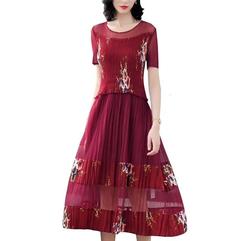 

Rode Geplooide Maxi Jurk 2019 Nieuwe Print Zomer Bodycon Dames Jurken Hoge Qualiy Plus Size Kleding Vintage Vestidos HJ267