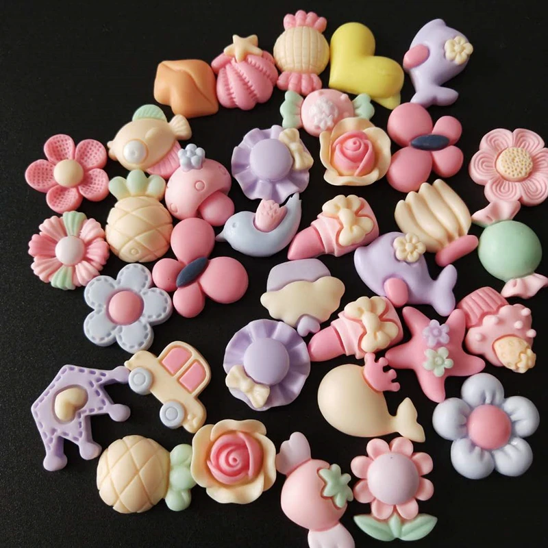 10-80Pcs Mixed Frosted Flower Flat Back Resin Accessories Kids Clip Jewelry Material Planar Resin DIY Scrapbook Crafts Supplies