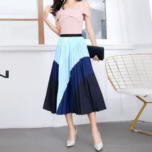 Повседневные плиссированные юбки, юбка с принтом, женские юбки средней длины, новинка, Женская юбка с высокой талией