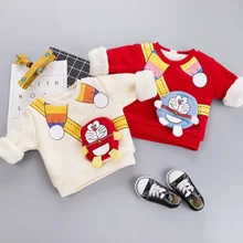 Зимний теплый свитер с длинными рукавами для мальчиков и девочек с рисунком кота робота из мультфильма; комплект из одного предмета с сумкой