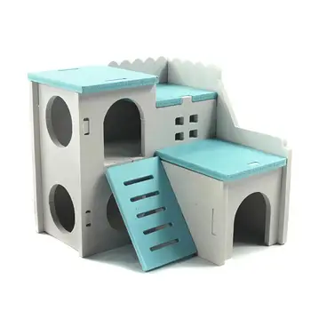 

Wooden Hamster Hideout Double Layer Cute Small Pet House Hamster Climbing Toy Pet Cage Hamster for Guinea Pig