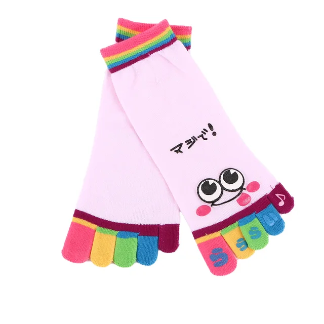 1Pair Black Pink White Summer Women Cotton Five Finger Toe Sock Hosiery Invisible Slippers Harajuku Funny Cute Cartoon pink