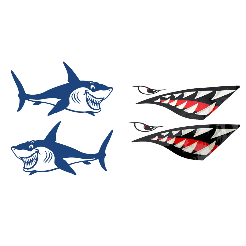 2Pair Large Shark Teeth Mouth Reflective Decals Sticker Fishing Boat Graphics for Canoe Car Truck Kayaking Accessories