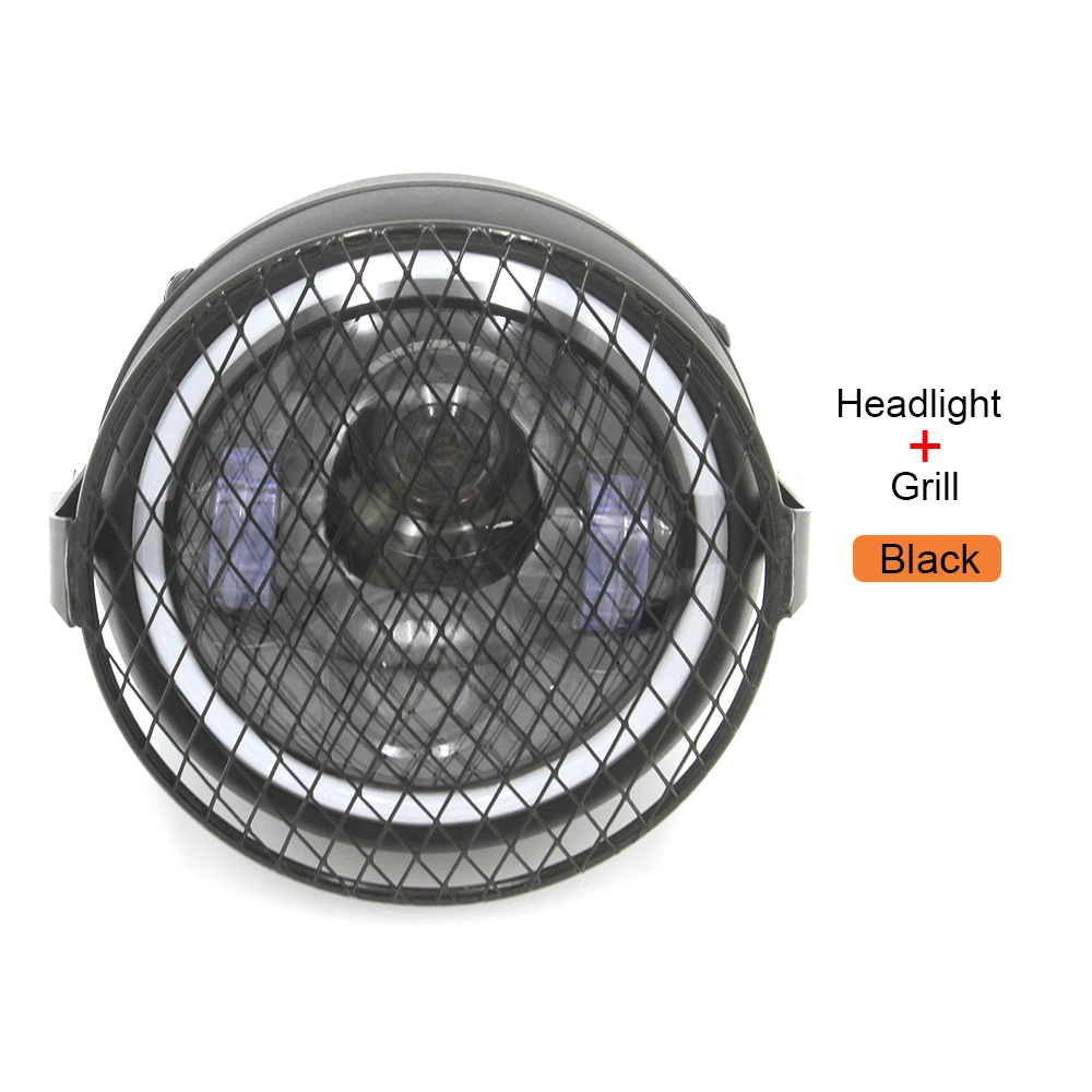 Light and Grill 6,5 светодиодный головной светильник для мотоцикла, дневной ходовой светильник, кронштейн для фары, кольцо для гриля и ангела, Hi& Lo луч для кафе, гонщика, поплавок, скрембля - Цвет: Light and Grill