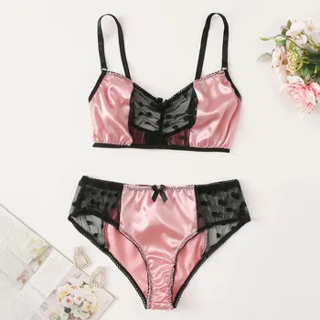 

Silky Satin Pajama Set Sexy Lingerie Set Seductive Nightwear Frills Burlesque Sexy Lady Striptease Costume Bias Cut Bra Panty