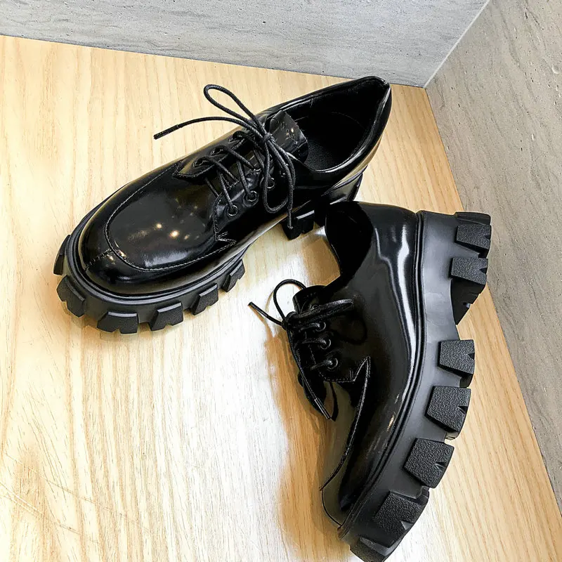 2020 Japanese Student Uniform Lolita Shoes Women Waterproof Platform Black Leather College T-strap Chunky Heel Pumps | Обувь