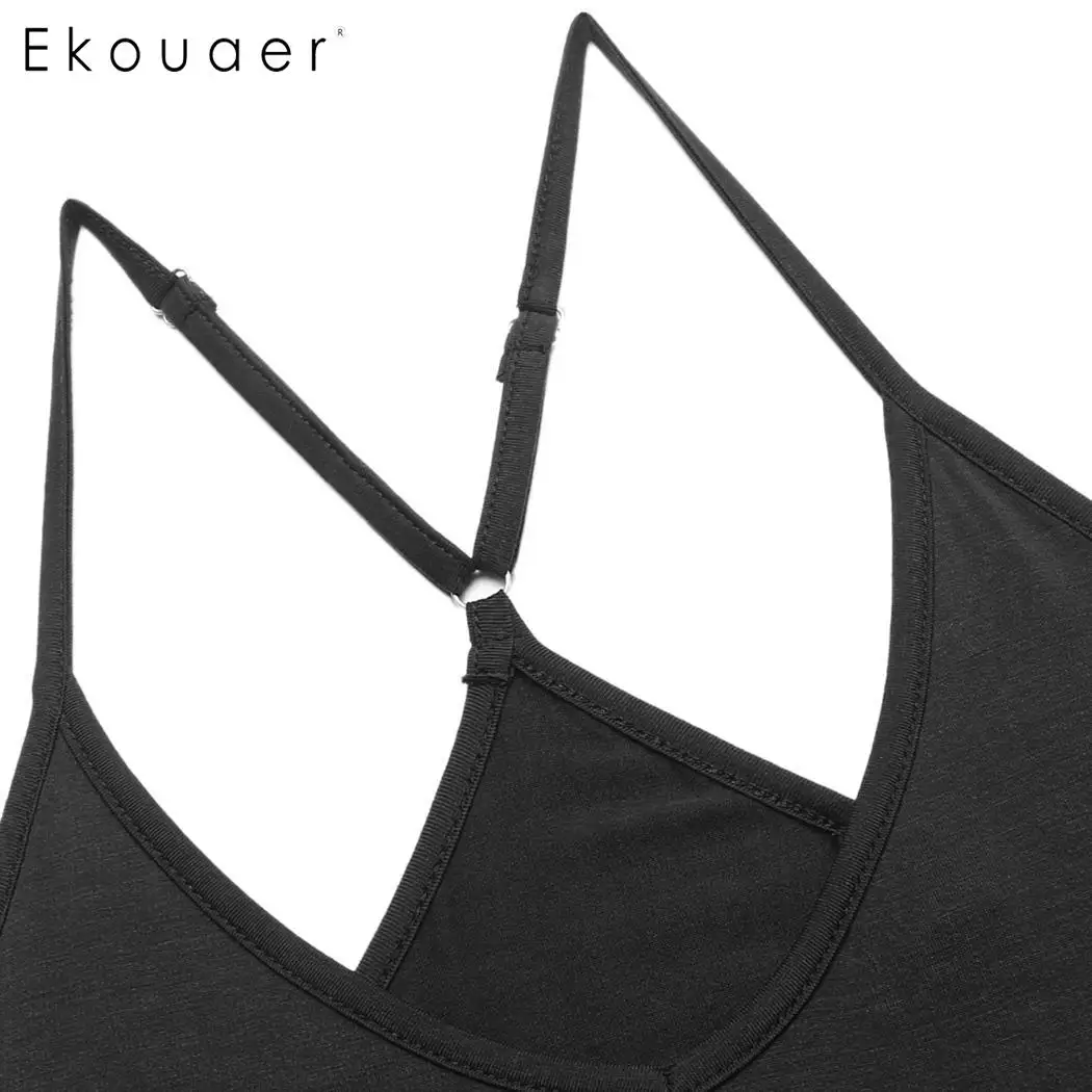 Ekouaer женская сексуальная ночная рубашка без рукавов трапециевидная плиссированная и Асимметричная кромка ночная рубашка мини сплошной v-образный вырез летнее Ночное платье