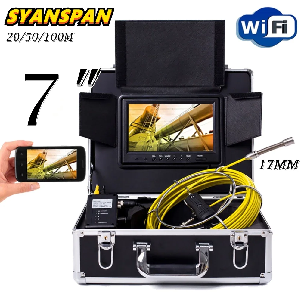 SYANSPAN 7 дюймовый монитор Wi-Fi 20/50/100 м внутритрубный инспекционный прибор Камера 17 мм