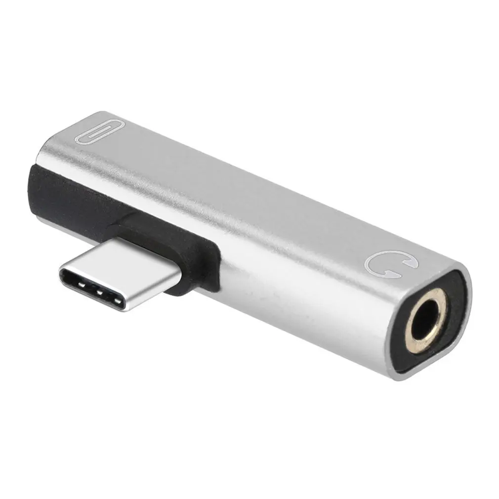 silver 2 в 1 Аксессуары для наушников зарядный кабель type-c адаптер для наушников аудио разветвитель зарядки зарядное устройство - Цвет: silver