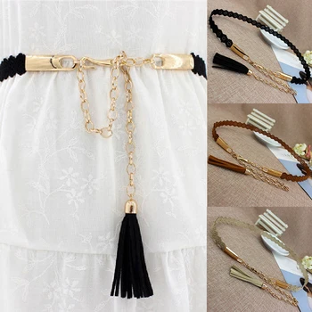 

Retro Tassel Braid Belt Womens Belt buckle Hot Sale thin High Quality Candy Color Fashion Newest For Dress Ladies Female Belt