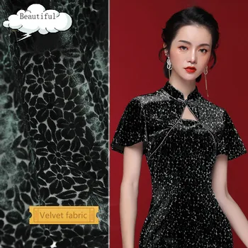 

112cm hollow silk velvet fabric meter 35mm see-through silk fabric wedding dress jacquard fabric wholesale silk cloth