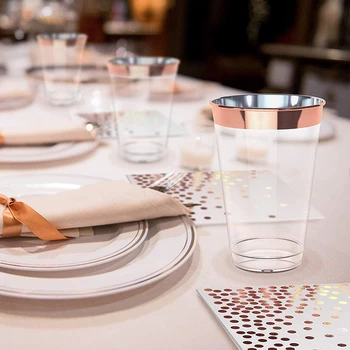 

Rose Gold Plastic Cups - 12Oz - 50 Pack - with Matching Napkins - 6.5 Inch - 50 Pack - Weddings, Birthday, Baby & Bridal Shower,