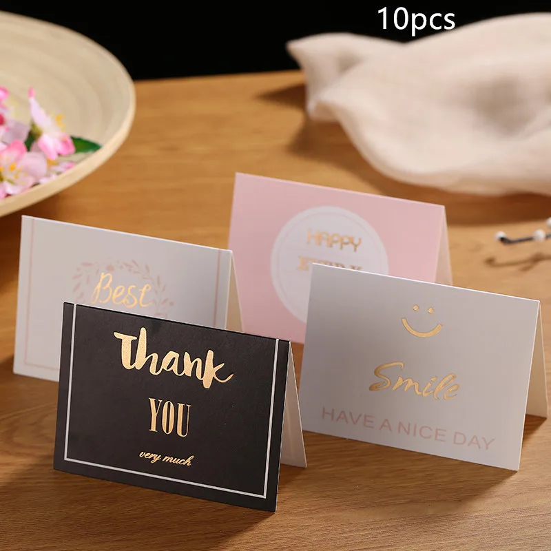

10pcs 9.5*7cm Gold Embossed Thank You Card Valentine Christmas Party Wedding Invitation Letter Greeting Cards