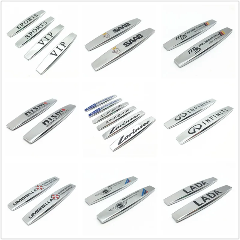 

10pcs Alloy Strip 3D Auto Car Metal Stickers Emblem Logo Badge Decals For Car Fender Side Wing or Rear Bumper Trunk Car Styling
