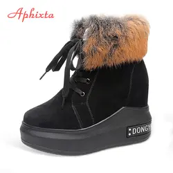 APHIXTA/Зимние ботильоны для женщин с натуральным кроличьим мехом; обувь на платформе, увеличивающая рост; теплые зимние женские ботинки