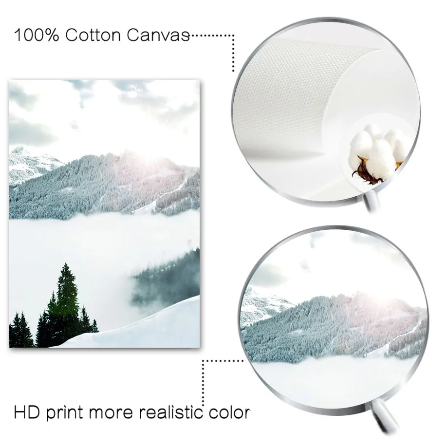 Winter Snow Mountain Forest Deer Fox Wall Art Canvas Painting Nordic Posters And Prints Wall Pictures For Home Living Room Decor