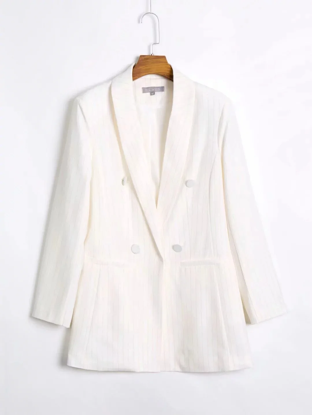 

Western Style 2019 Autumn New Style Loose-Fit Slimming Versatile Long-sleeved White Stripes Elegant Fold-down Collar Suit Jacket