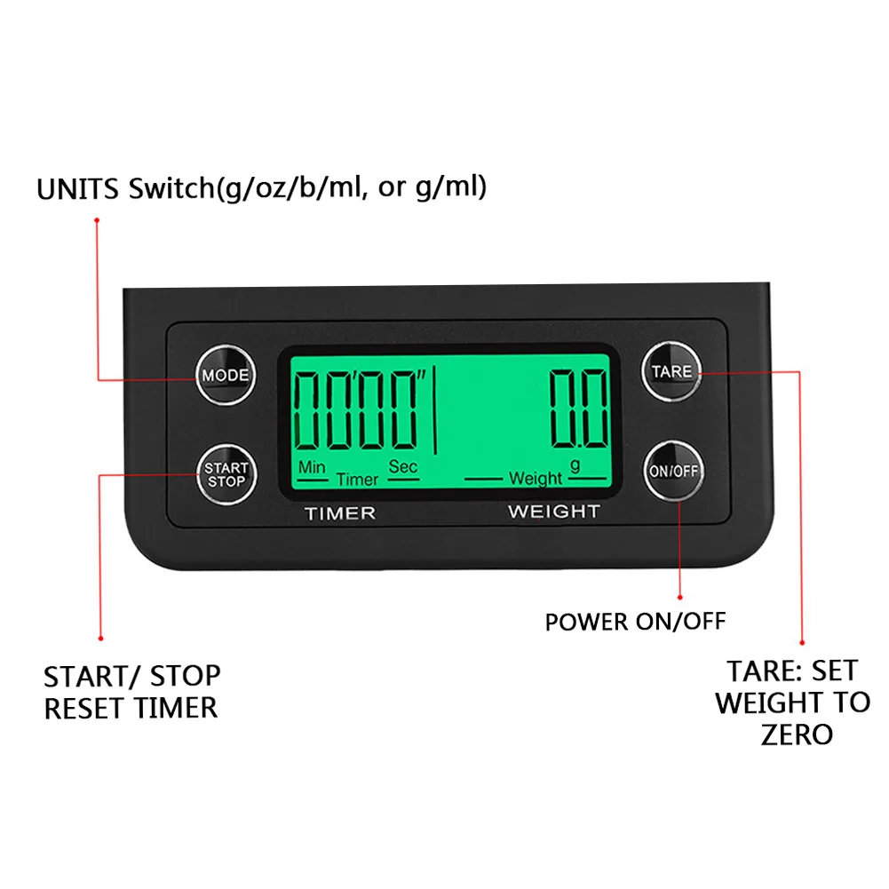 3 5kg 0.1g Digital Electronic Timing Coffee Scale LCD screen High Precision Food Jwely Weighing Tool for restaurant hotel bakery