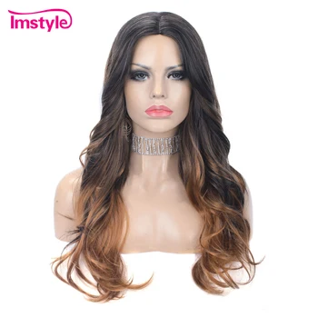 

Imstyle Ombre Black Brown Wig Blonde Synthetic Wigs For Women Wavy Cosplay Wigs Natural Middle Part Heat Resistant Fiber