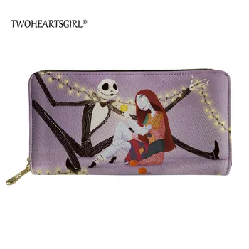 

Twoheartsgirl Nightmare Before Christmas Print Wallets Ladies Long Pu Leather Purse for Females Skull Jack Clutch Card Holders