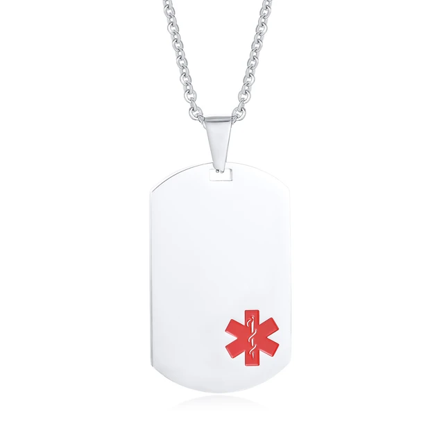 Medical ID - Stainless Steel Dog Tag Red