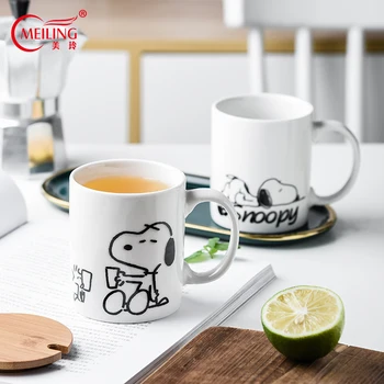 

Cute Snoopy Mug Ceramic Coffee Cup Cartoon Milk Tea Water Mugs For Kids Kitchen Home Drink Ware Simple White Pokemon Duck Cups