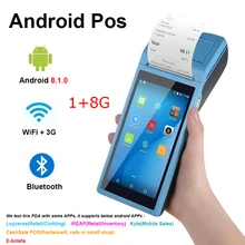 Android 8.1 WiFi 3G Bluetooth Pos PDA Terminal Printer With Thermal Paper 58mm Wireless Handheld Mobile Devices 5.5 Touch Screen