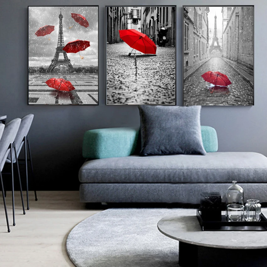 Red Umbrella London Paris Landscape Nordic Posters And Prints Wall Art Canvas Painting Pictures For Living Room | Дом и сад