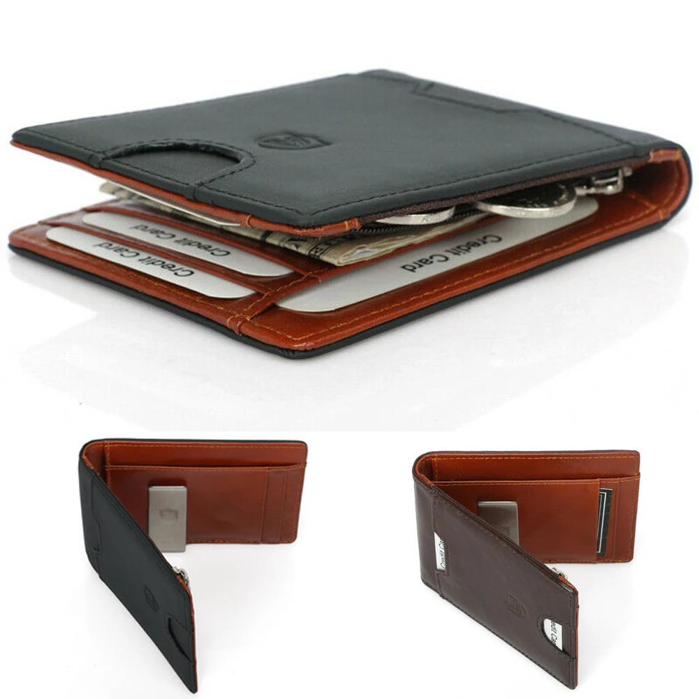 Men's Leather Slim Magnetic Clip Front Pocket Wallet ID Credit Card Holder