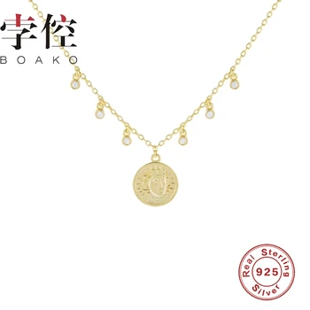 

BOAKO Initial Pendant Necklace 925 Sterling Silver Necklace For Women Jewelry Gold Chain Choker Necklace Collares Bijoux Collar