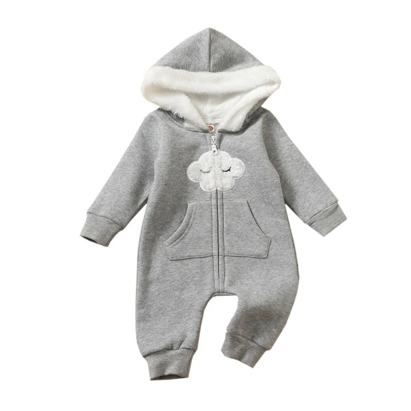 Autumn Baby Boy Girl Flannel Clouds Pattern Hoodie Romper Bodysuit Newborn Casual Long Sleeve Outerwear Jumpsuit Warm Clorhing | Мать и