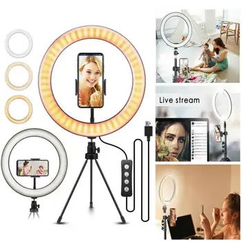 

LED Ring Lamp 10" Dimmable Selfie Ring Light with Tripod Stand and Phone Holder for Phone Live Stream Make Up YouTube