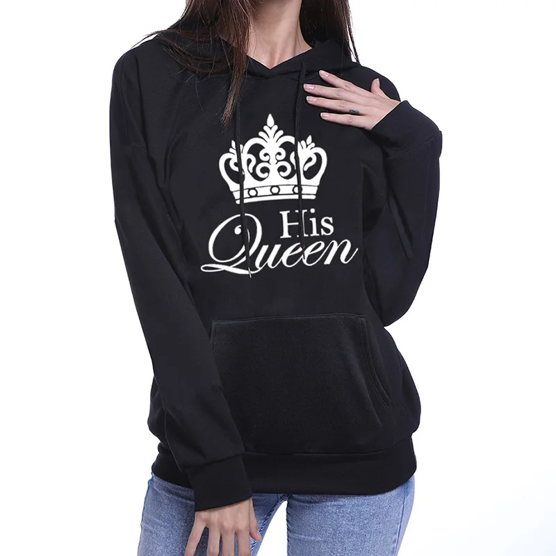 KING QUEEN толстовки для пар Harajuku для женщин мужчин унисекс черная толстовка с капюшоном длинный рукав женский пуловер Топы