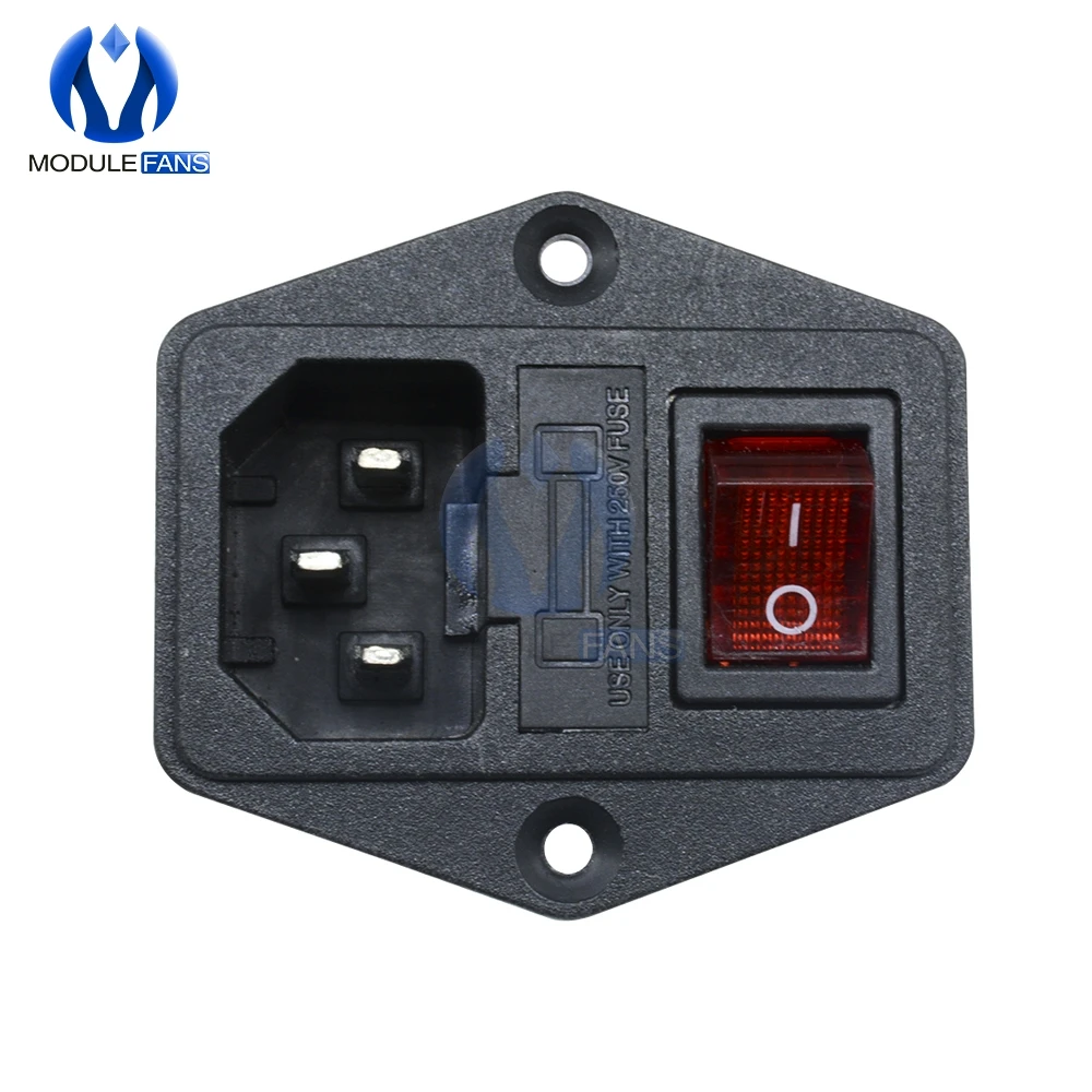 

New AC 250V 10A Black Red 3 Terminal Power Socket with Fuse Holder