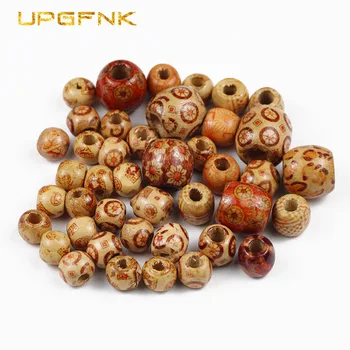 

UPGFNK 100pcs Painted Wooden Beads Round Big Hole Spacer Beads For Jewelry Making Bracelet DIY accessories Findings 9*10/16*17mm