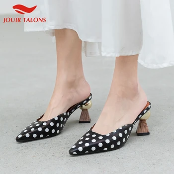 

Jouir Talons Trendy Elegant Polka Dot Genuine Leather Summer Sandals Mules Pumps Woman Shoes Women