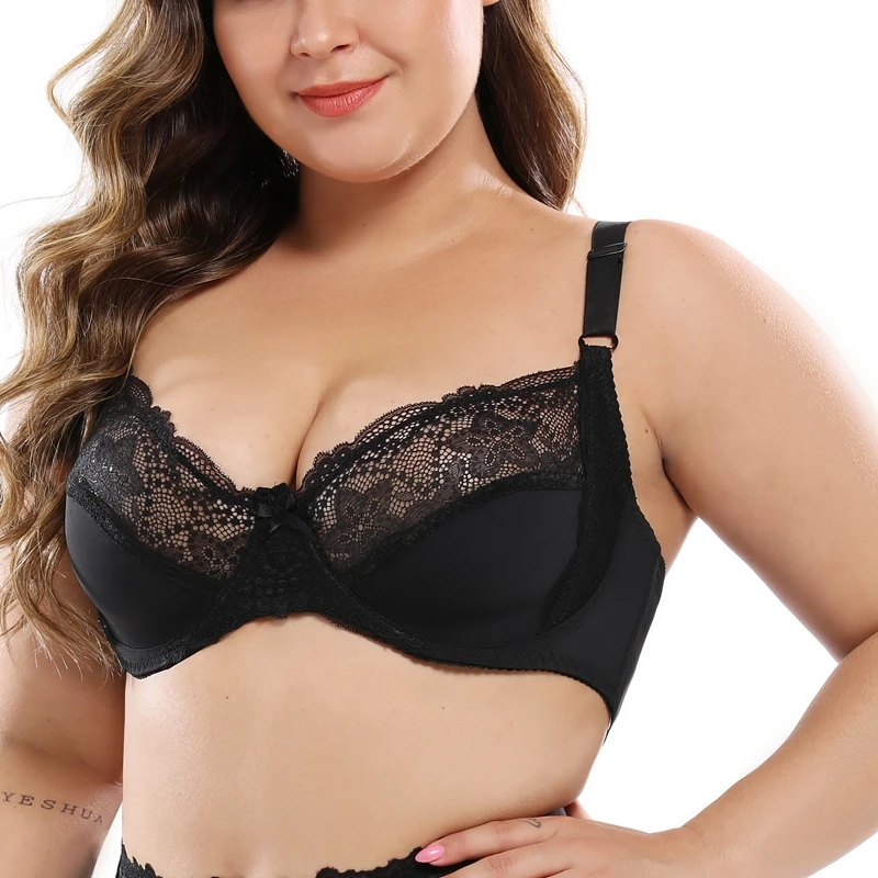 Beauwear, тонкие чашечки, бюстгальтеры для женщин, регулируемые лямки, бюстгальтер на косточках, сексуальное нижнее белье, кружевной бюстгальтер без косточек, белье высшего размера плюс 38C-48DD - Цвет: B11-Black