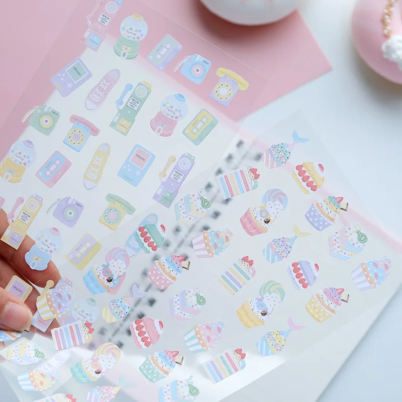 Nekoni Cute Cake Snack Stickers Macaron Color Shinning Paper Sticker for Scrapbooking Diary Card Journal Decoration DIY Craft