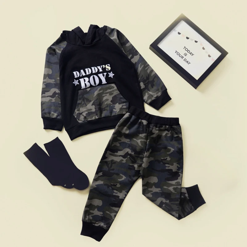 Sumen 2Pcs Baby Set Boy Camouflage Hooded Sweater Tops+Pants Outfits